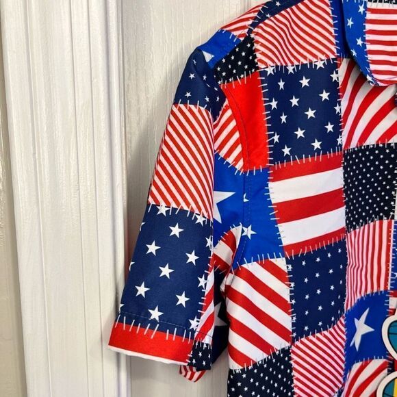 Broken Threads Surf Patriotic US Flag Print UV Protection Camp Pool Shirt Sz L‎ - Picture 3 of 6